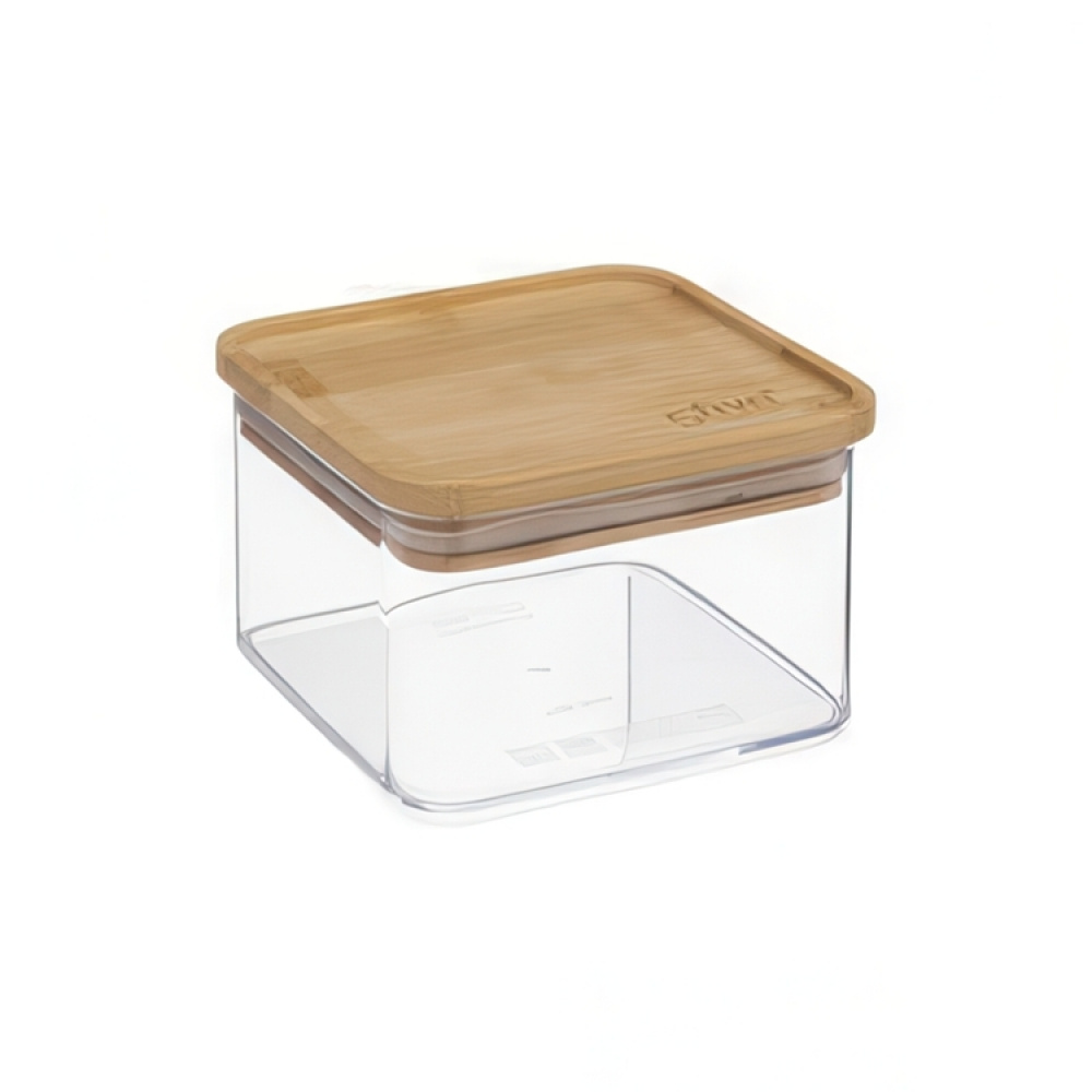 Airtight container, Square, 0,5 L, ESKE BAMBOO SMALL, 10,4 x 10,4 x H 7,2 cm, Clear / Nature in the group Storage / Kitchen storage / Storage jars / 5five storage jars at SmartaSaker.se (41684)
