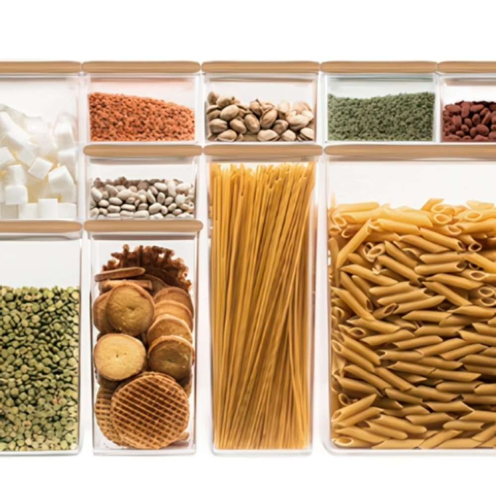 Airtight container, Square, 0,5 L, ESKE BAMBOO SMALL, 10,4 x 10,4 x H 7,2 cm, Clear / Nature in the group Storage / Kitchen storage / Storage jars / 5five storage jars at SmartaSaker.se (41684)