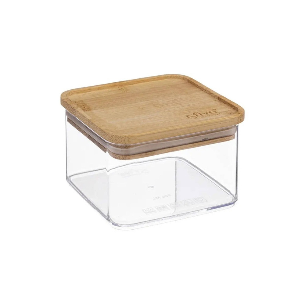 Airtight container, Square, 0,5 L, ESKE BAMBOO SMALL, 10,4 x 10,4 x H 7,2 cm, Clear / Nature in the group Storage / Kitchen storage / Storage bins and jars / Eske at SmartaSaker.se (41684)