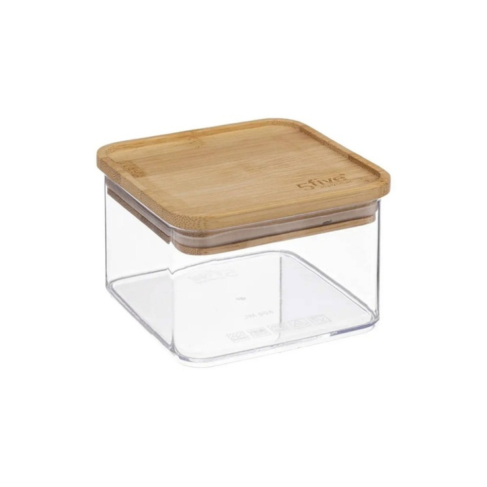 Airtight container, Square, 0,5 L, ESKE BAMBOO SMALL, 10,4 x 10,4 x H 7,2 cm, Clear / Nature in the group Storage / Kitchen storage / Storage jars / 5five storage jars at SmartaSaker.se (41684)