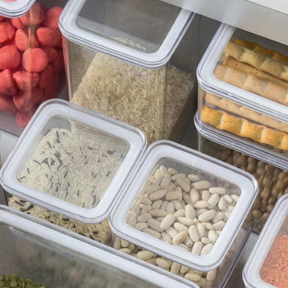 Airtight container, Square, 0,5 L, ESKE SMALL, 10,4 x 10,4 x H 7 cm, Clear / White in the group Storage / Kitchen storage / Storage jars / 5five storage jars at SmartaSaker.se (41685)