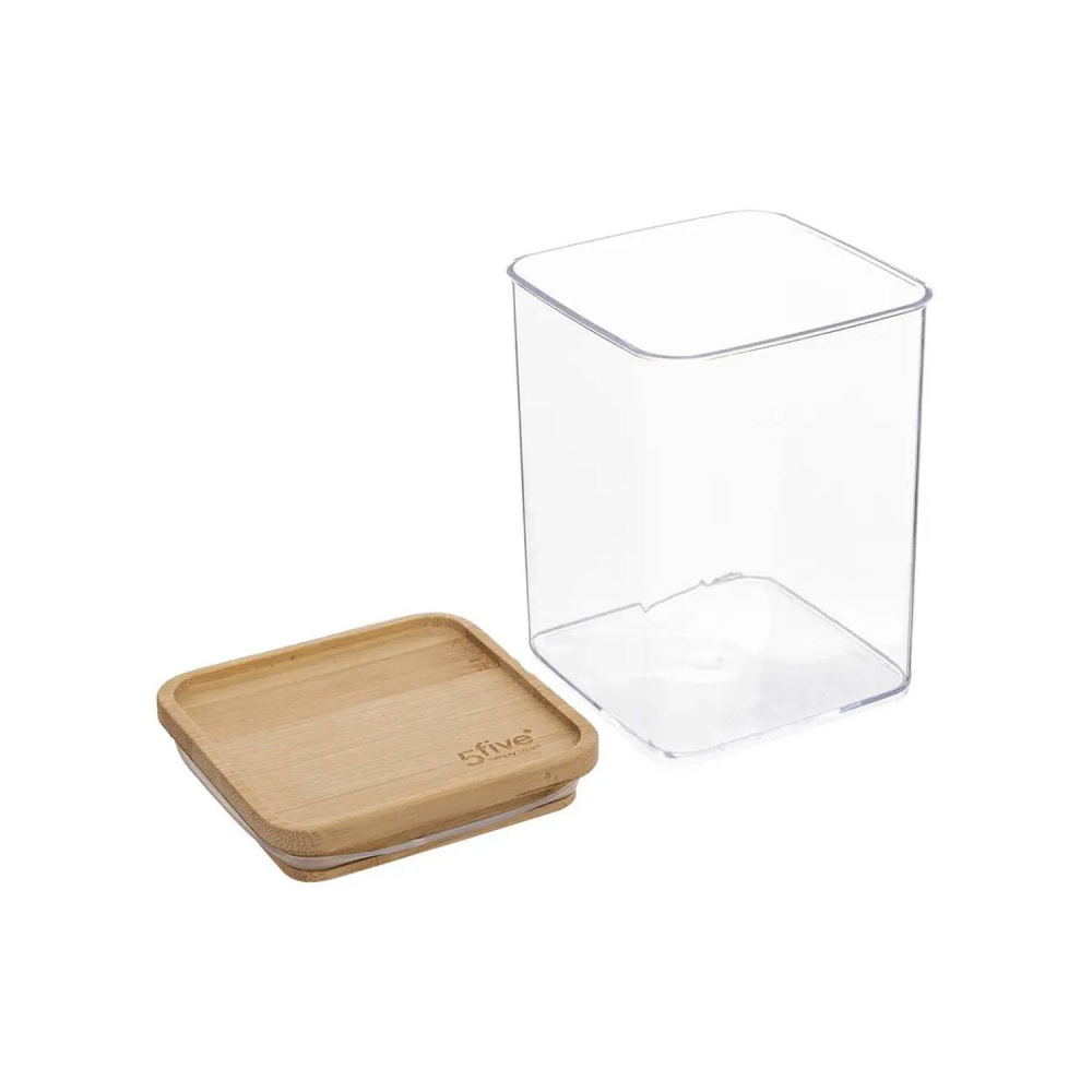 Airtight container, Square, 1 L, ESKE BAMBOO MEDIUM, 10,4 x 10,4 x H 14 cm, Clear / Nature in the group Storage / Kitchen storage / Storage bins and jars at SmartaSaker.se (41686)