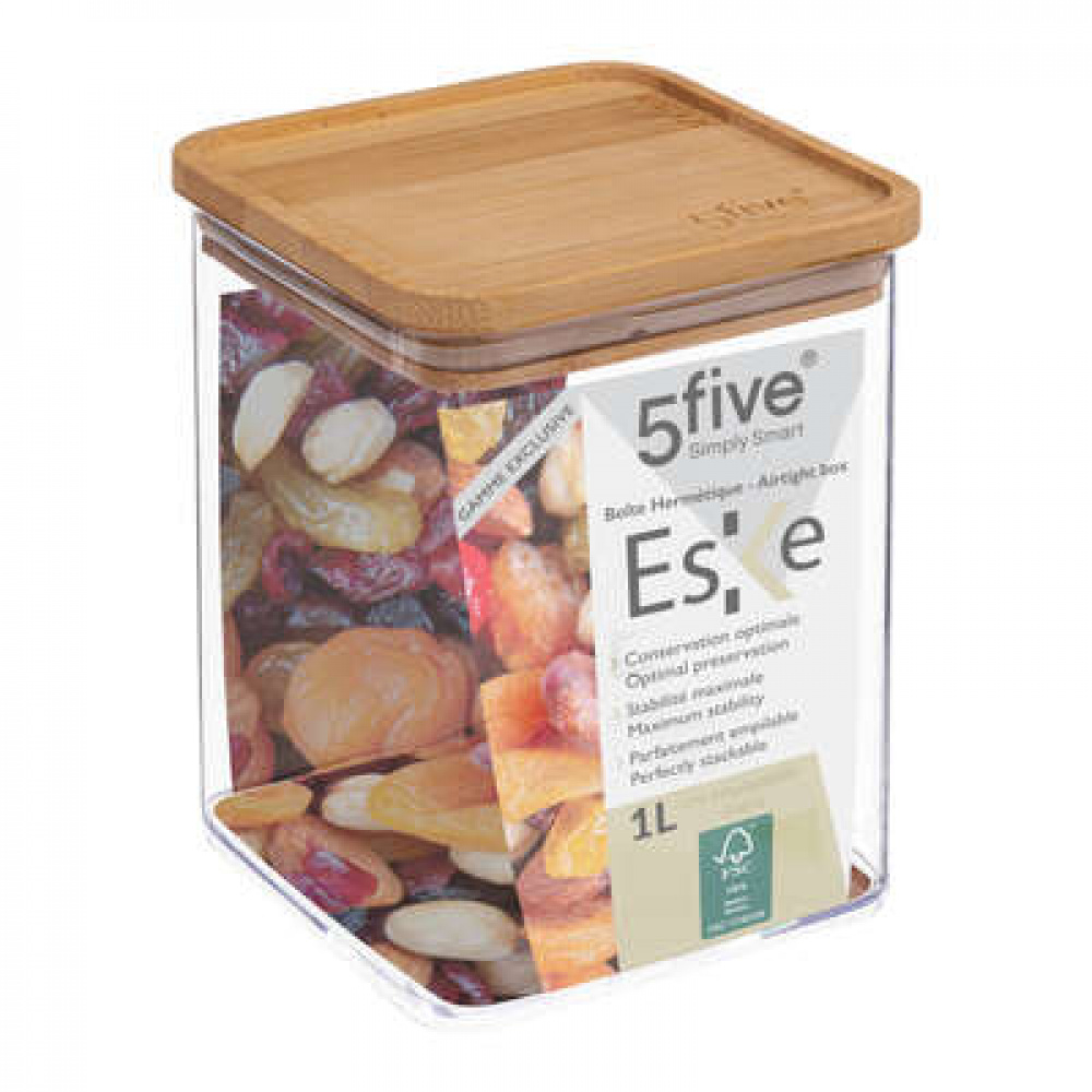 Airtight container, Square, 1 L, ESKE BAMBOO MEDIUM, 10,4 x 10,4 x H 14 cm, Clear / Nature in the group Storage / Kitchen storage / Storage bins and jars at SmartaSaker.se (41686)