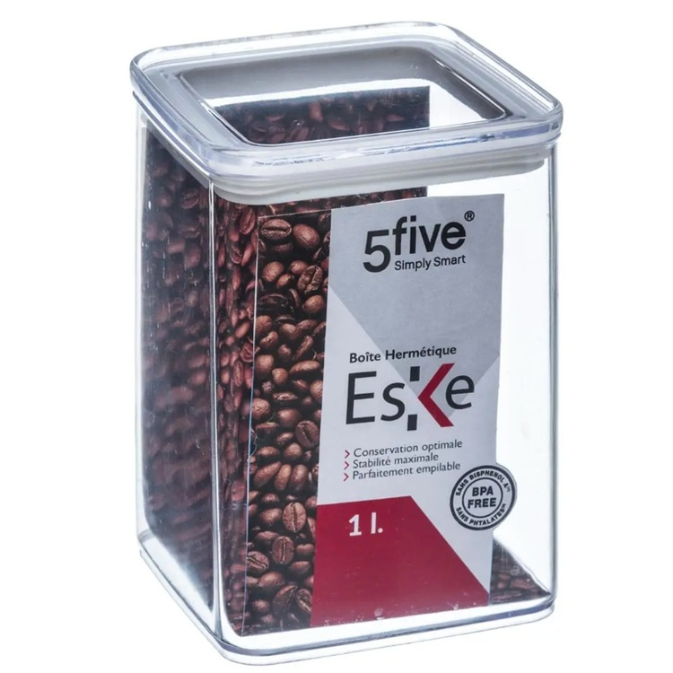 Airtight container, Square, 1 L, ESKE MEDIUM, 10,4 x 10,4 x H 14 cm, Clear / White in the group Storage / Kitchen storage / Storage jars / 5five storage jars at SmartaSaker.se (41687)