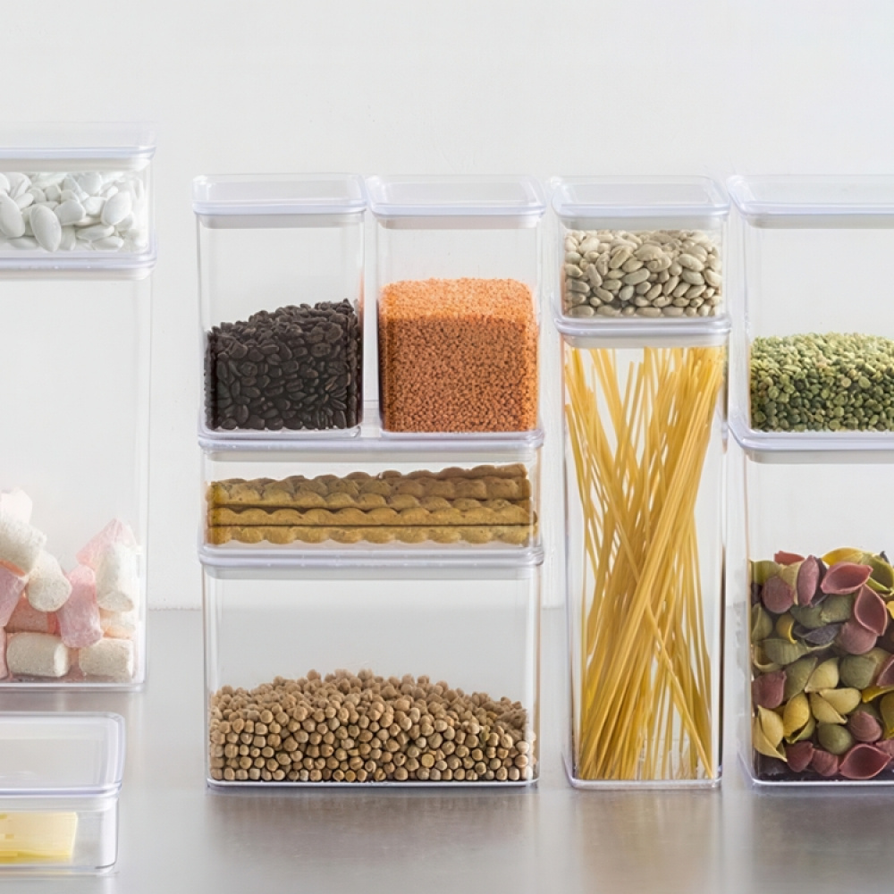 Airtight container, Square, 1 L, ESKE MEDIUM, 10,4 x 10,4 x H 14 cm, Clear / White in the group Storage / Kitchen storage / Storage jars / 5five storage jars at SmartaSaker.se (41687)