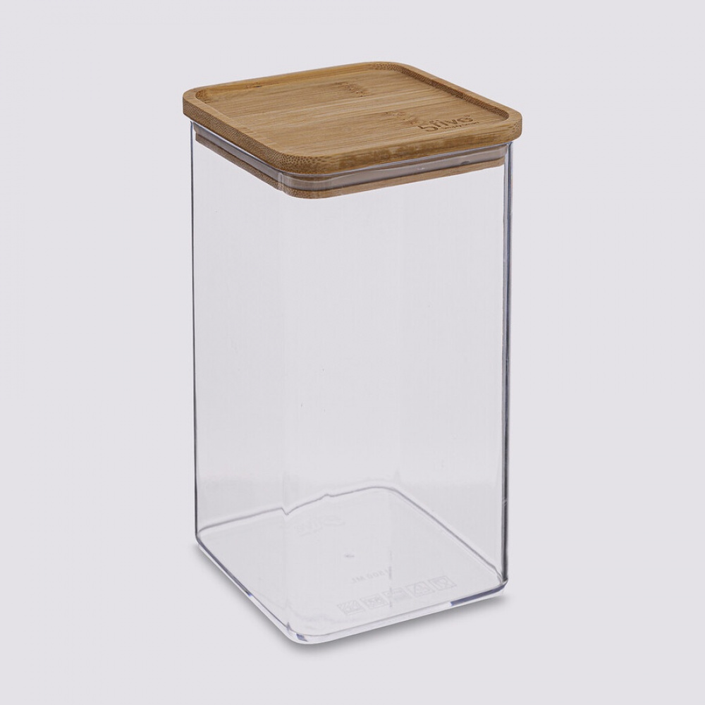 Airtight container, Square, 1,5 L, ESKE BAMBOO LARGE 10,4 x 10,4 x H 20,5 cm, Clear / Nature in the group Storage / Kitchen storage / Storage bins and jars / Eske at SmartaSaker.se (41688)