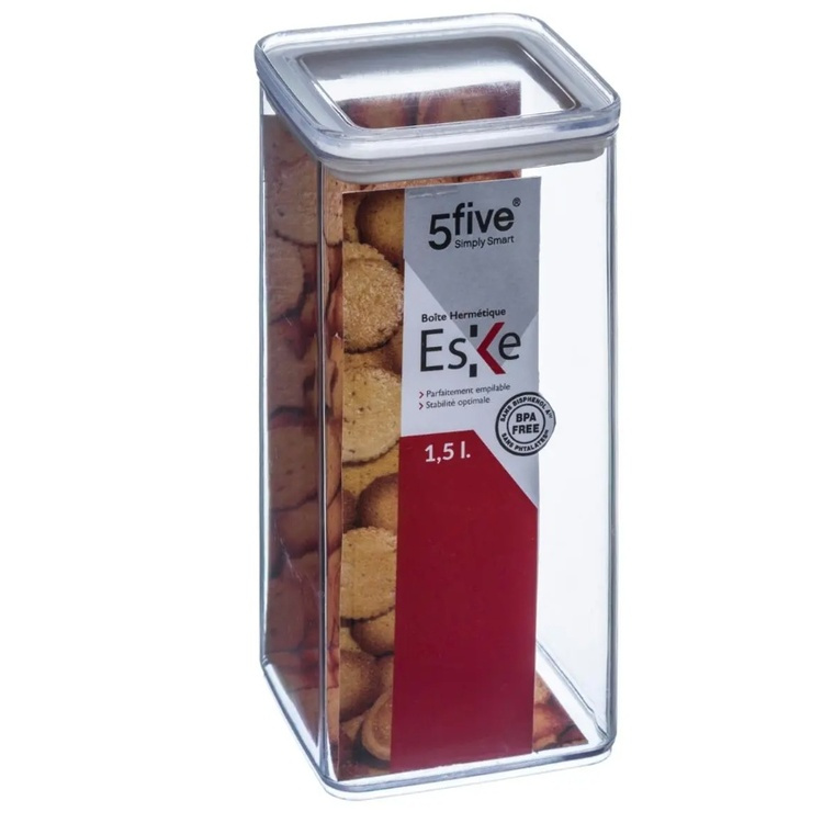 Airtight container, Square, 1,5 L, ESKE LARGE 10,4 x 10,4 x H 20,5 cm, Clear / White in the group Storage / Kitchen storage / Storage jars / 5five storage jars at SmartaSaker.se (41689)