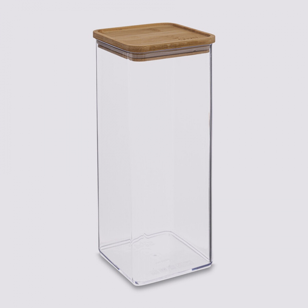 Airtight container, Square, 2 L, ESKE BAMBOO XL, 10,4 x 10,4 x H 27,5 cm, Clear / Nature in the group Storage / Kitchen storage / Storage bins and jars / Eske at SmartaSaker.se (41690)