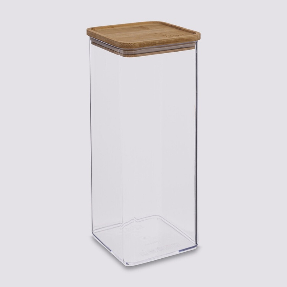 Airtight container, Square, 2 L, ESKE BAMBOO XL, 10,4 x 10,4 x H 27,5 cm, Clear / Nature in the group Storage / Kitchen storage / Storage jars / 5five storage jars at SmartaSaker.se (41690)