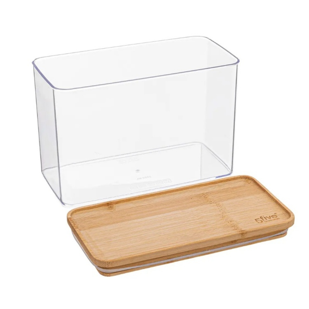 Airtight container, Rectangular, 2 L, ESKE BAMBOO MEDIUM, 20,4 x 10,4 x H 13,6 cm, Clear / Nature in the group Storage / Kitchen storage / Storage jars / 5five storage jars at SmartaSaker.se (41695)