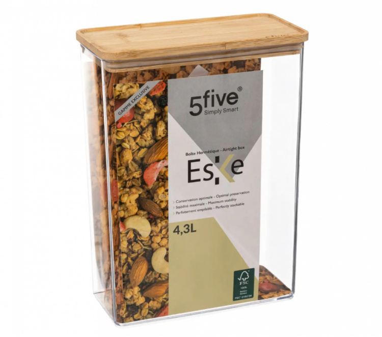Airtight container, Rectangular, 4,3 L, ESKE BAMBOO XL, 20,4 x 10,4 x H 27,2 cm, Clear / Nature in the group Storage / Kitchen storage / Storage jars / 5five storage jars at SmartaSaker.se (41699)