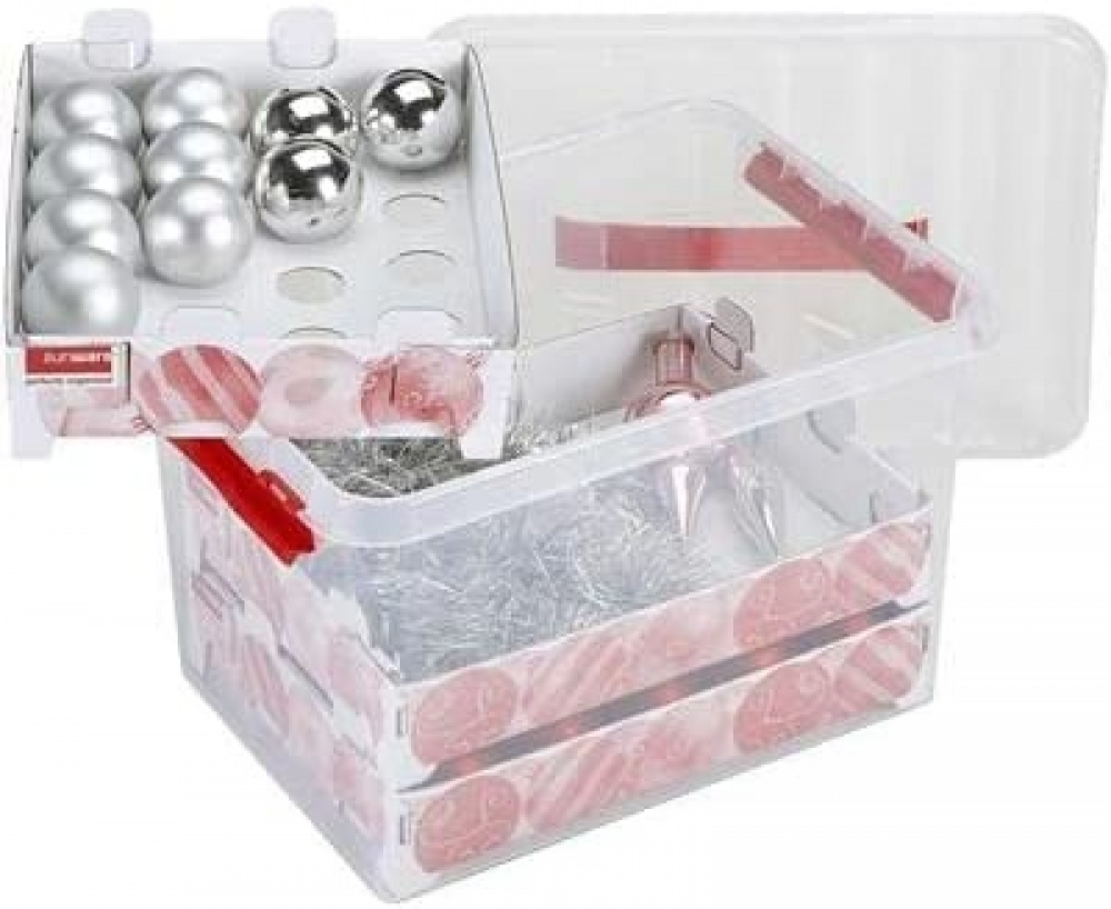 Storage box, With handle, 22L, CHRISTMAS ORNAMENTS, 40 x 30 x H 26 cm, Clear / red in the group Storage / Storage room and garage at SmartaSaker.se (41725)