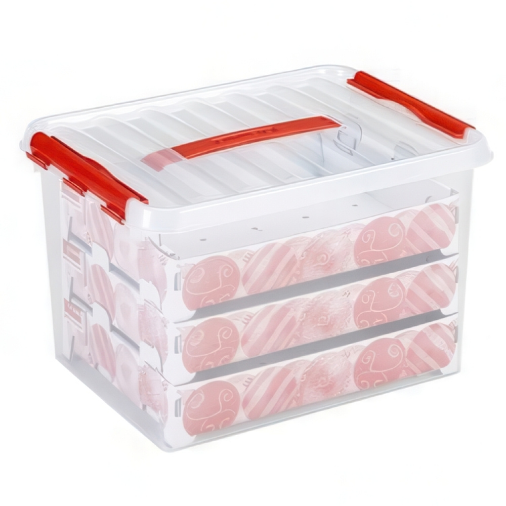 Storage box, With handle, 22L, CHRISTMAS ORNAMENTS, 40 x 30 x H 26 cm, Clear / red in the group Storage / Storage room and garage at SmartaSaker.se (41725)