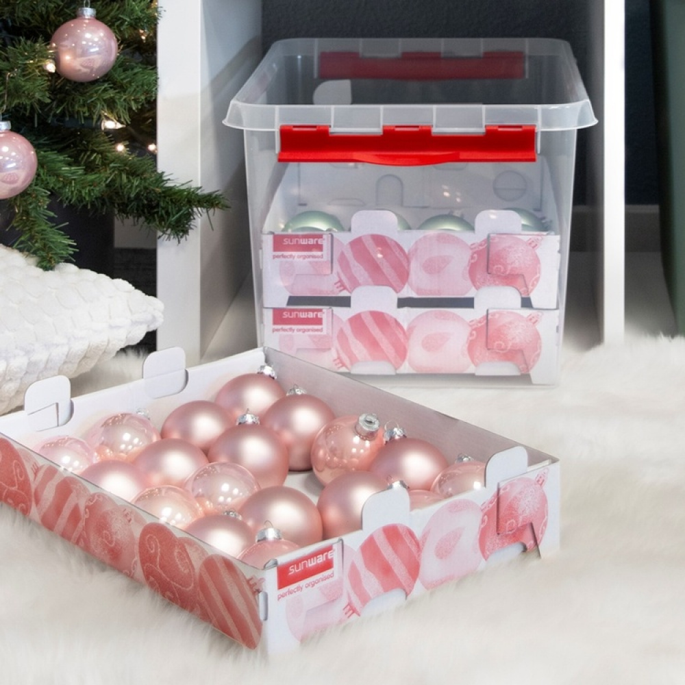 Storage box, With handle, 22L, CHRISTMAS ORNAMENTS, 40 x 30 x H 26 cm, Clear / red in the group Storage / Storage room and garage at SmartaSaker.se (41725)