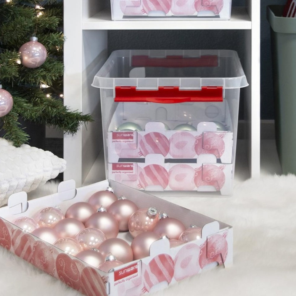 Storage box, With handle, 22L, CHRISTMAS ORNAMENTS, 40 x 30 x H 26 cm, Clear / red in the group Storage / Storage room and garage at SmartaSaker.se (41725)