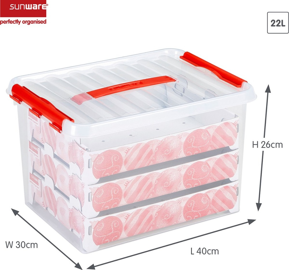 Storage box, With handle, 22L, CHRISTMAS ORNAMENTS, 40 x 30 x H 26 cm, Clear / red in the group Storage / Storage room and garage at SmartaSaker.se (41725)