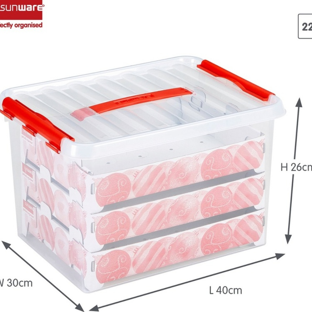 Storage box, With handle, 22L, CHRISTMAS ORNAMENTS, 40 x 30 x H 26 cm, Clear / red in the group Storage / Storage room and garage at SmartaSaker.se (41725)