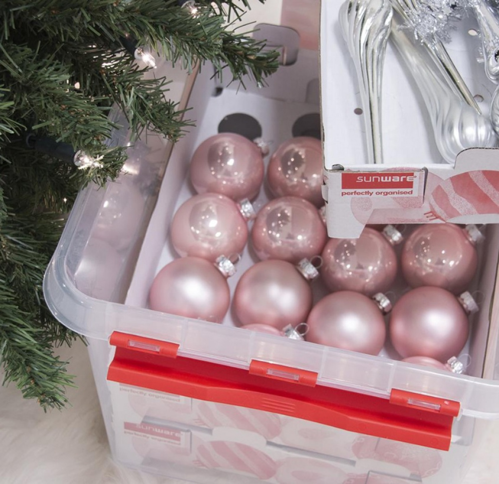 Storage box, With handle, 22L, CHRISTMAS ORNAMENTS, 40 x 30 x H 26 cm, Clear / red in the group Storage / Storage room and garage at SmartaSaker.se (41725)