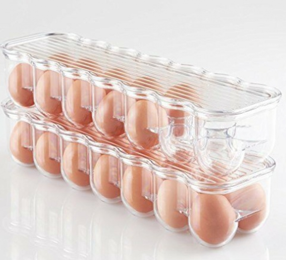 Fridge storage with lid, slim, for 14 Eggs, FRIDGE BINZ, 36 x 11 x H 7,6 cm, Transparent in the group Storage / Kitchen storage / Fridge storage at SmartaSaker.se (41726)
