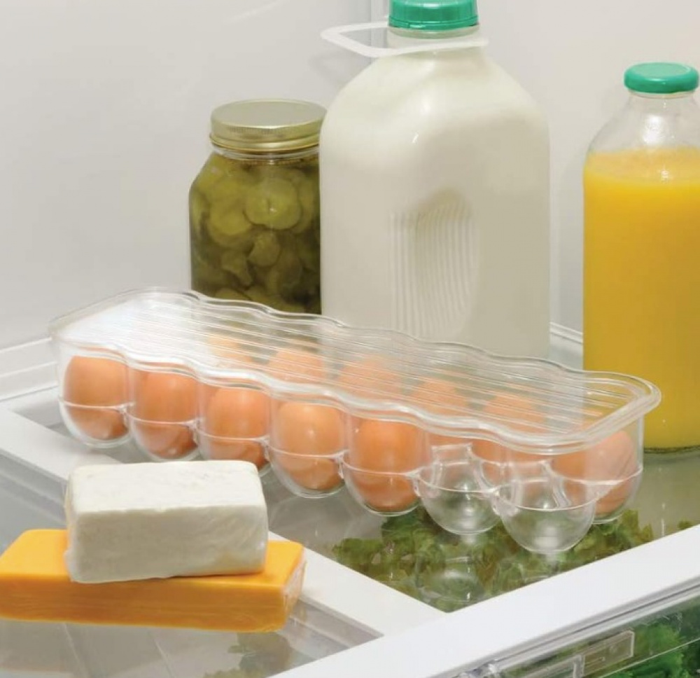 Fridge storage with lid, slim, for 14 Eggs, FRIDGE BINZ, 36 x 11 x H 7,6 cm, Transparent in the group Storage / Kitchen storage / Fridge storage at SmartaSaker.se (41726)