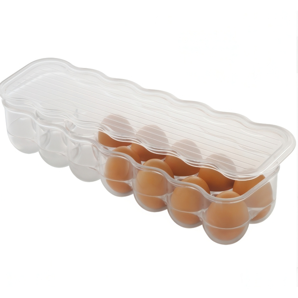 Fridge storage with lid, slim, for 14 Eggs, FRIDGE BINZ, 36 x 11 x H 7,6 cm, Transparent in the group Storage / Kitchen storage / Fridge storage at SmartaSaker.se (41726)