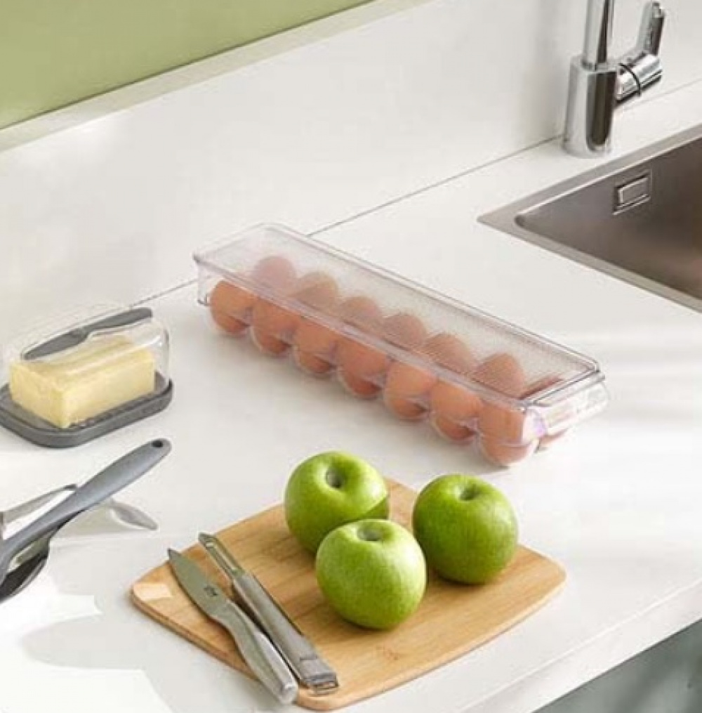 Fridge storage with lid, for 14 Eggs, Slim, RANGEMENT FRIGO, 37 x 11 x H 7,6 cm, Clear in the group Storage / Kitchen storage / Fridge storage at SmartaSaker.se (41727)