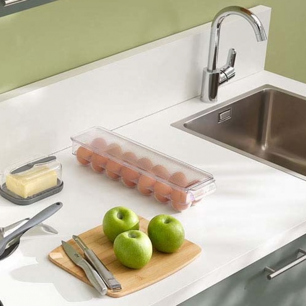 Fridge storage with lid, for 14 Eggs, Slim, RANGEMENT FRIGO, 37 x 11 x H 7,6 cm, Clear in the group Storage / Kitchen storage / Fridge storage at SmartaSaker.se (41727)