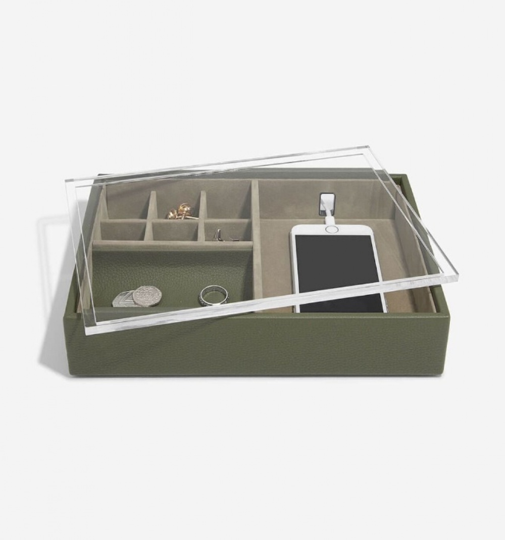 Catch All Box with display lid, STACKERS VALET BOX, 18 x 25 x H 6 cm, Olive Green in the group Storage / Bedroom storage / Jewelry storage at SmartaSaker.se (41730)