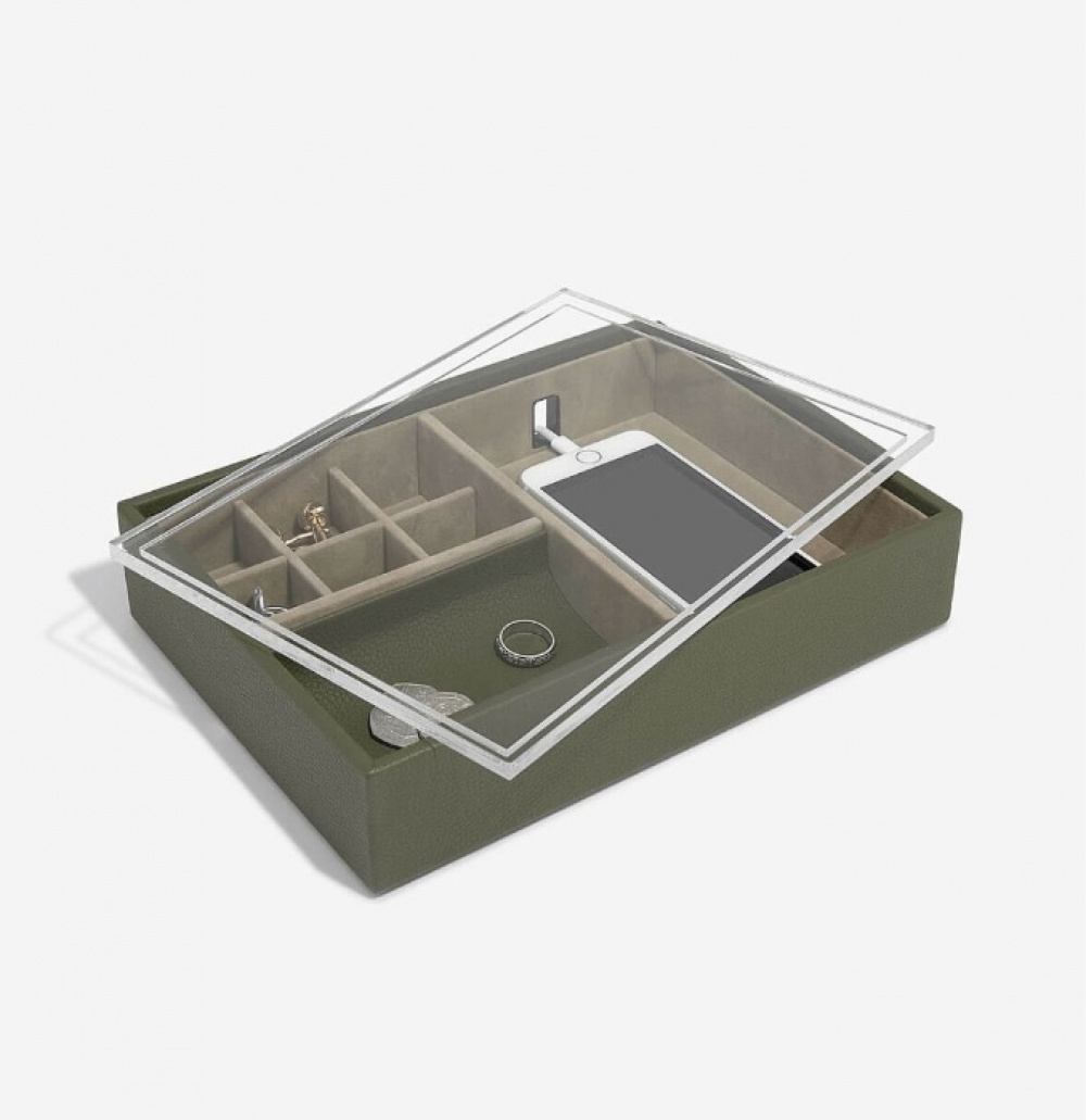 Catch All Box with display lid, STACKERS VALET BOX, 18 x 25 x H 6 cm, Olive Green in the group Storage / Bedroom storage / Jewelry storage at SmartaSaker.se (41730)