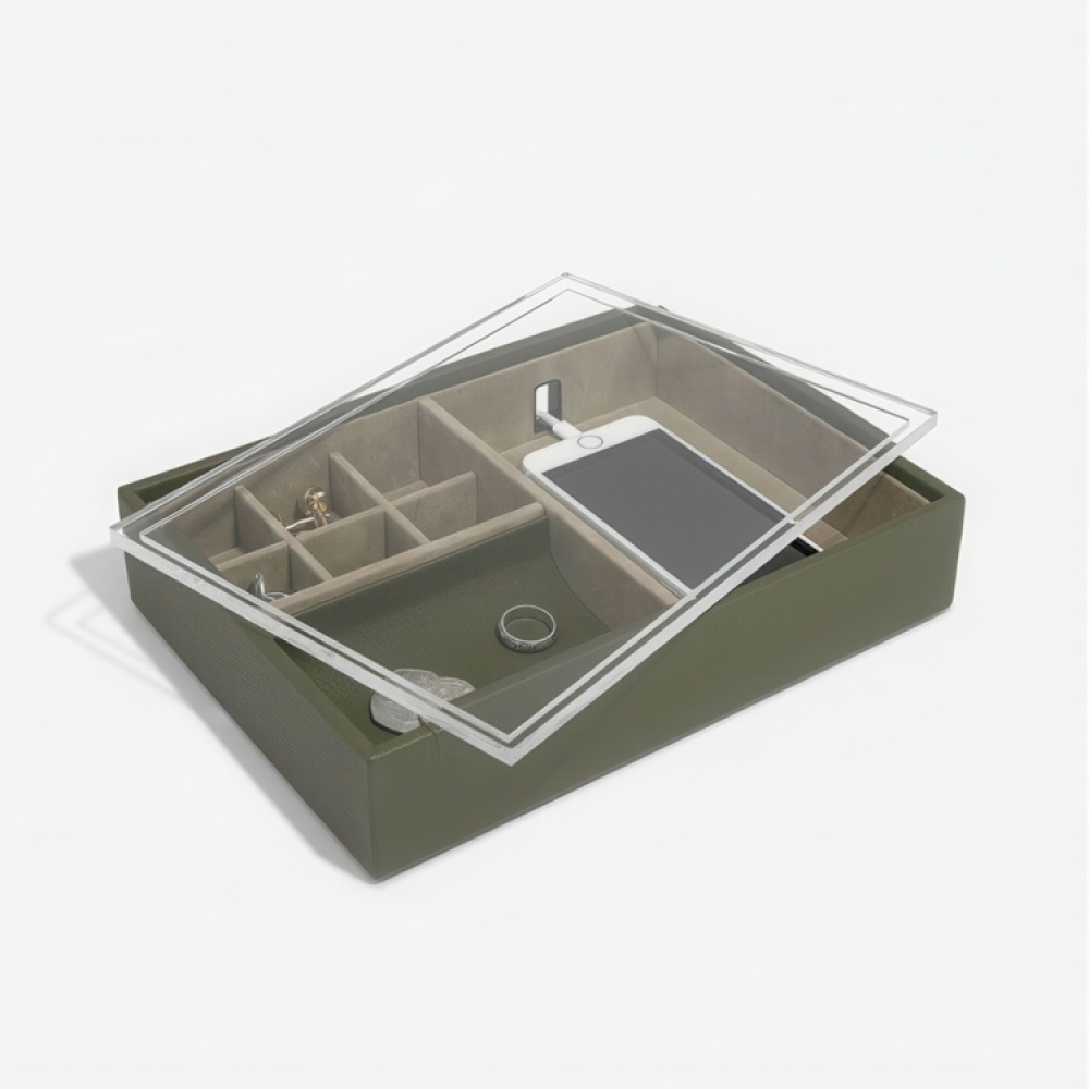 Catch All Box with display lid, STACKERS VALET BOX, 18 x 25 x H 6 cm, Olive Green in the group Storage / Bedroom storage / Jewelry storage at SmartaSaker.se (41730)