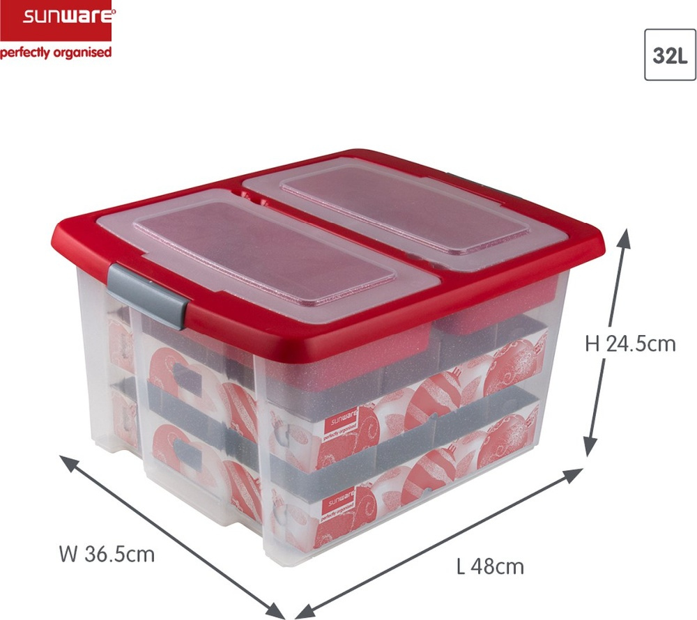 Storage box, 32L, LARGE GLITTER BOX , 48 x 36,5 x H24,5 cm, Clear/ Red in the group Storage / Storage room and garage at SmartaSaker.se (41735)