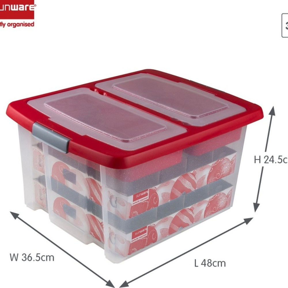 Storage box, 32L, LARGE GLITTER BOX , 48 x 36,5 x H24,5 cm, Clear/ Red in the group Storage / Storage room and garage at SmartaSaker.se (41735)