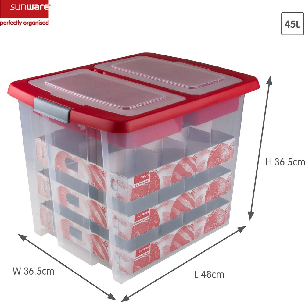 Storage box, 45L, XL GLITTER BOX , 48 x 36,5 x H 36,5 cm, Clear/ Red in the group Storage / Storage room and garage at SmartaSaker.se (41736)