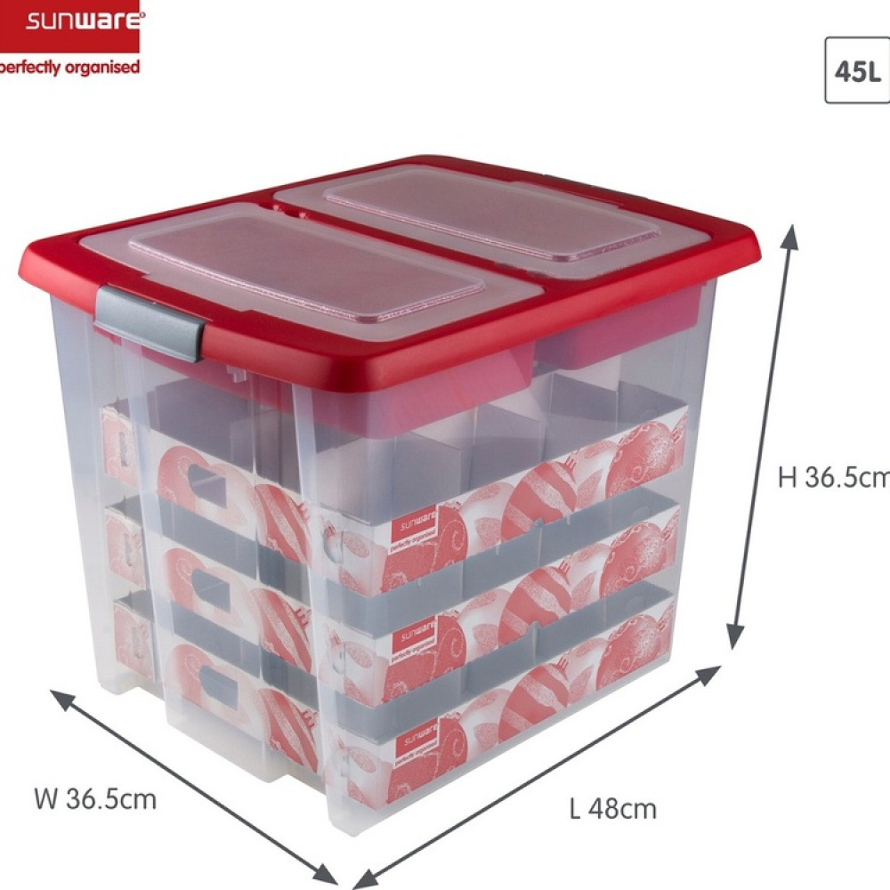 Storage box, 45L, XL GLITTER BOX , 48 x 36,5 x H 36,5 cm, Clear/ Red in the group Storage / Storage room and garage at SmartaSaker.se (41736)