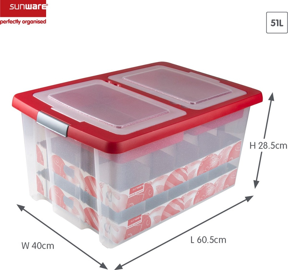 Storage box, 51L, XXL, GLITTER BOX 40 x 60,5 x H 29 cm, Clear/ Red in the group Storage / Storage room and garage at SmartaSaker.se (41737)