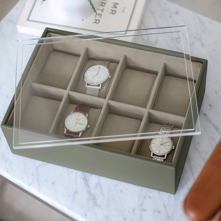 Watch Box with display lid, STACKERS WATCH BOX, 18 x 26 x H 9,5 cm, Olive Green in the group Storage / Bedroom storage / Watch boxes at SmartaSaker.se (41739)