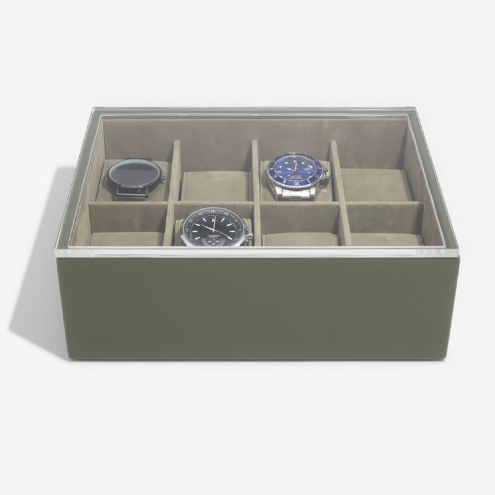 Watch Box with display lid, STACKERS WATCH BOX, 18 x 26 x H 9,5 cm, Olive Green in the group Storage / Bedroom storage / Watch boxes at SmartaSaker.se (41739)