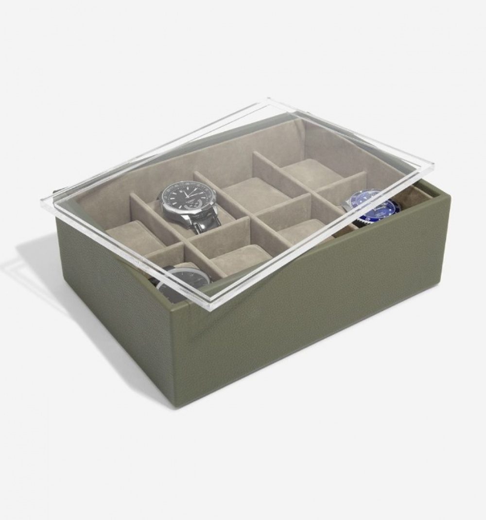 Watch Box with display lid, STACKERS WATCH BOX, 18 x 26 x H 9,5 cm, Olive Green in the group Storage / Bedroom storage / Watch boxes at SmartaSaker.se (41739)