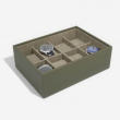 Watch Box with display lid, STACKERS WATCH BOX, 18 x 26 x H 9,5 cm, Olive Green