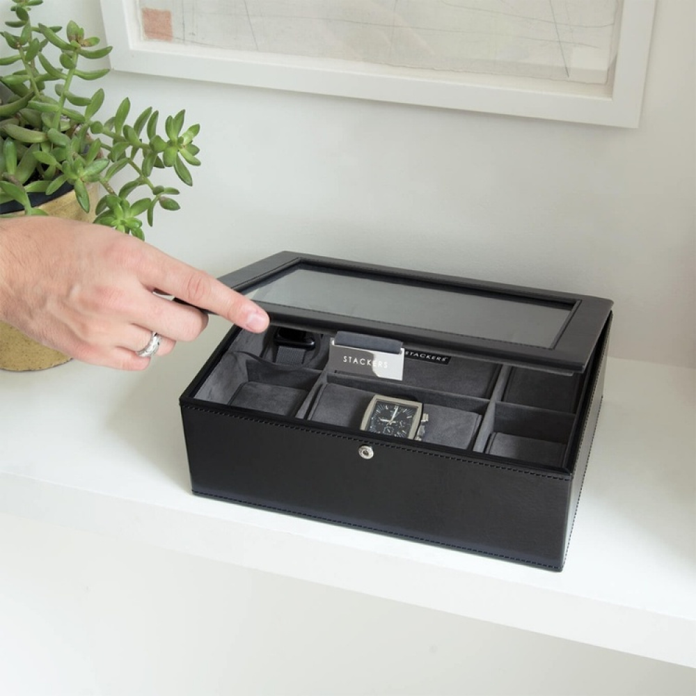 Watch Box with glas lid, STACKERS WATCH BOX MEDIUM, 19,5 x 26 x H 9,5 cm, Black in the group Storage / Bedroom storage / Watch boxes at SmartaSaker.se (41743)