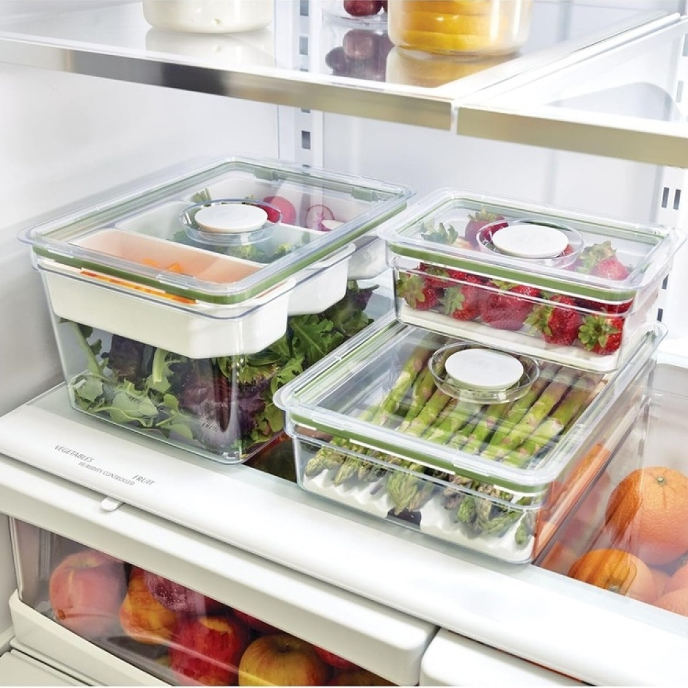 Food Storage, 2 L, ID FRESH LARGE SHORT PRODUCE BIN, 20 x 26,5 x H 8 cm, Clear / Green in the group Storage / Kitchen storage / Fridge storage at SmartaSaker.se (41748)