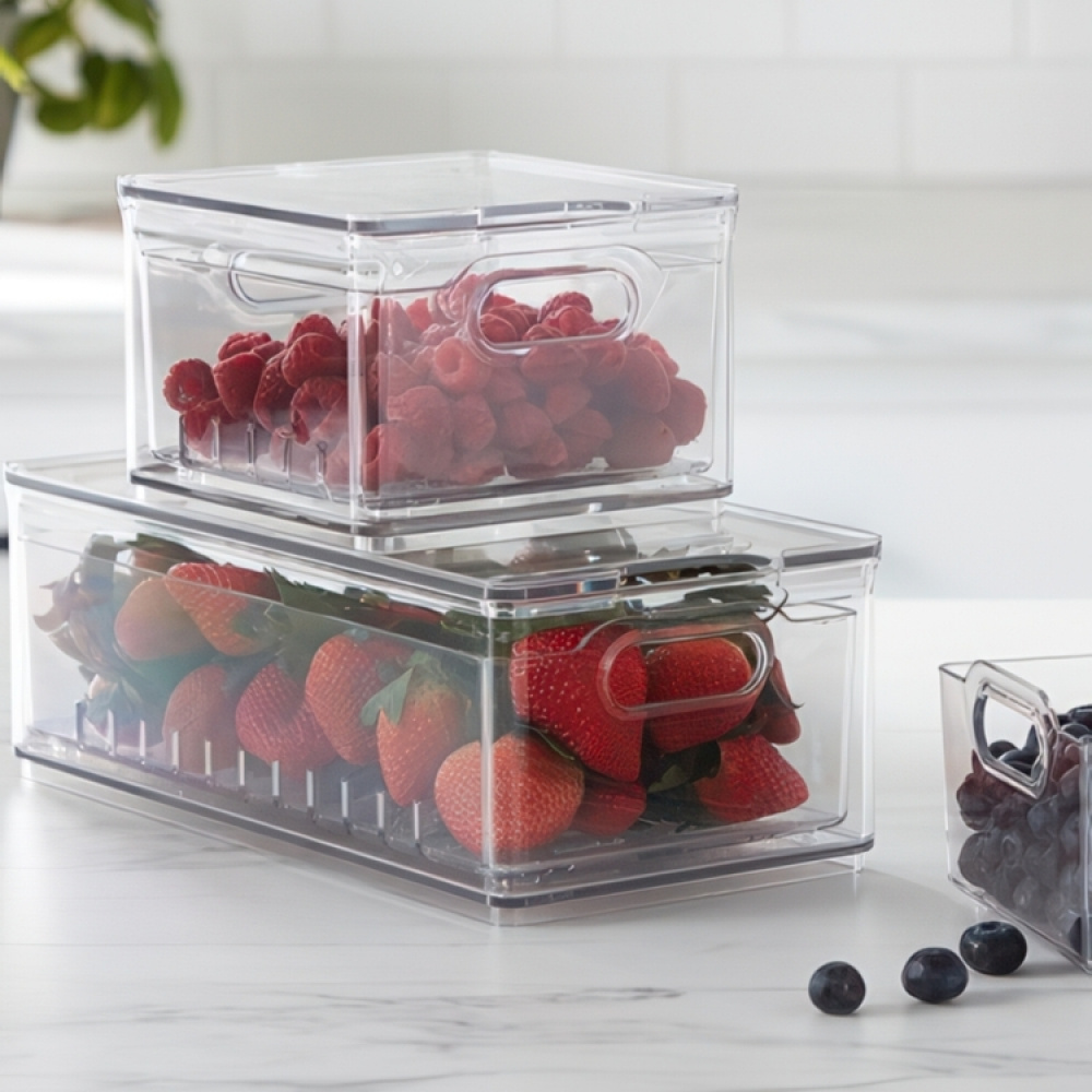 Storage Box with colander , THE HOME EDIT LARGE BERRY BIN, 15,2 x 30,5 x H10,8 cm, Transparent in the group Storage / Kitchen storage / Fridge storage at SmartaSaker.se (41751)