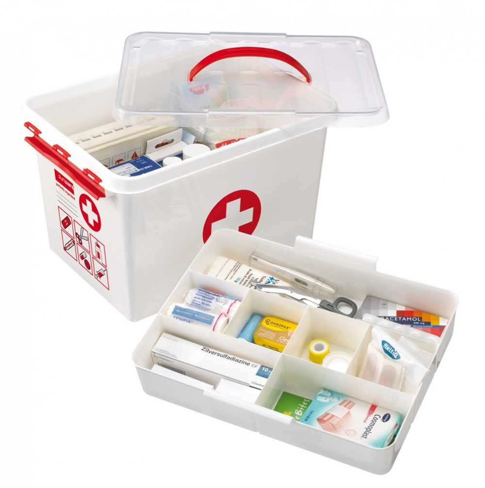 Box for Medicin, With handle, 22L, FIRST AID XL, 40 x 30 x H 26 cm, White / red in the group Storage / Bathroom storage at SmartaSaker.se (41752)