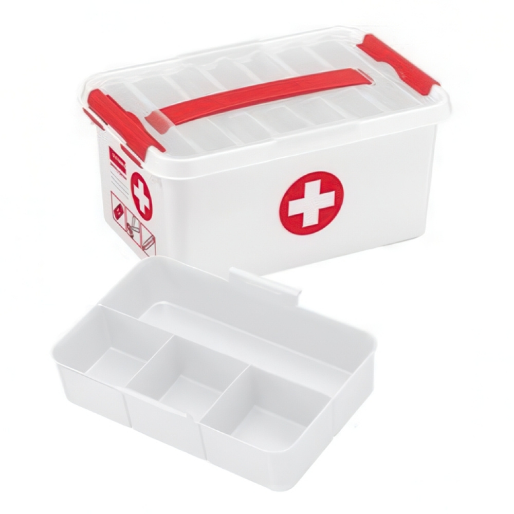 Box for Medicin, With handle, 6L, FIRST AID SMALL 30 x 20 x H14 cm, White / red in the group Storage / Bathroom storage at SmartaSaker.se (41753)