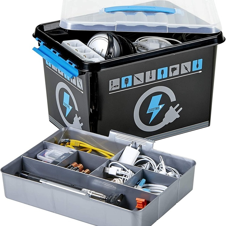 Box with handle, 22 L, ELECTRONICS STORAGE BOX, , 40 x 30 x H 26 cm, Black / Blue in the group Storage / Storage boxes at SmartaSaker.se (41755)