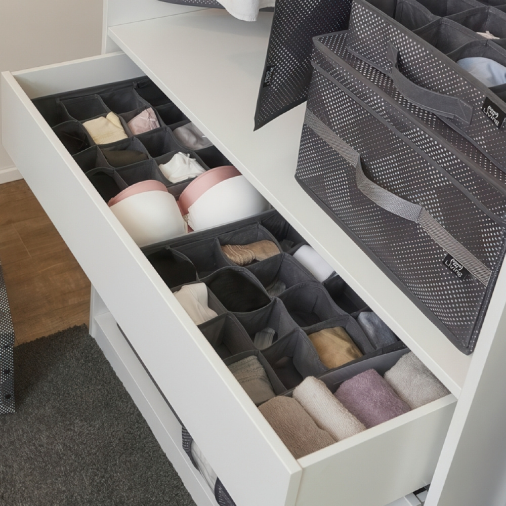 Dresser organizer 16 compartments, PIXEL DRAWER ORGANISER, 32 x 32 x H 8 cm, Grey in the group Storage / Wardrobe storage / Sorting boxes at SmartaSaker.se (41758)