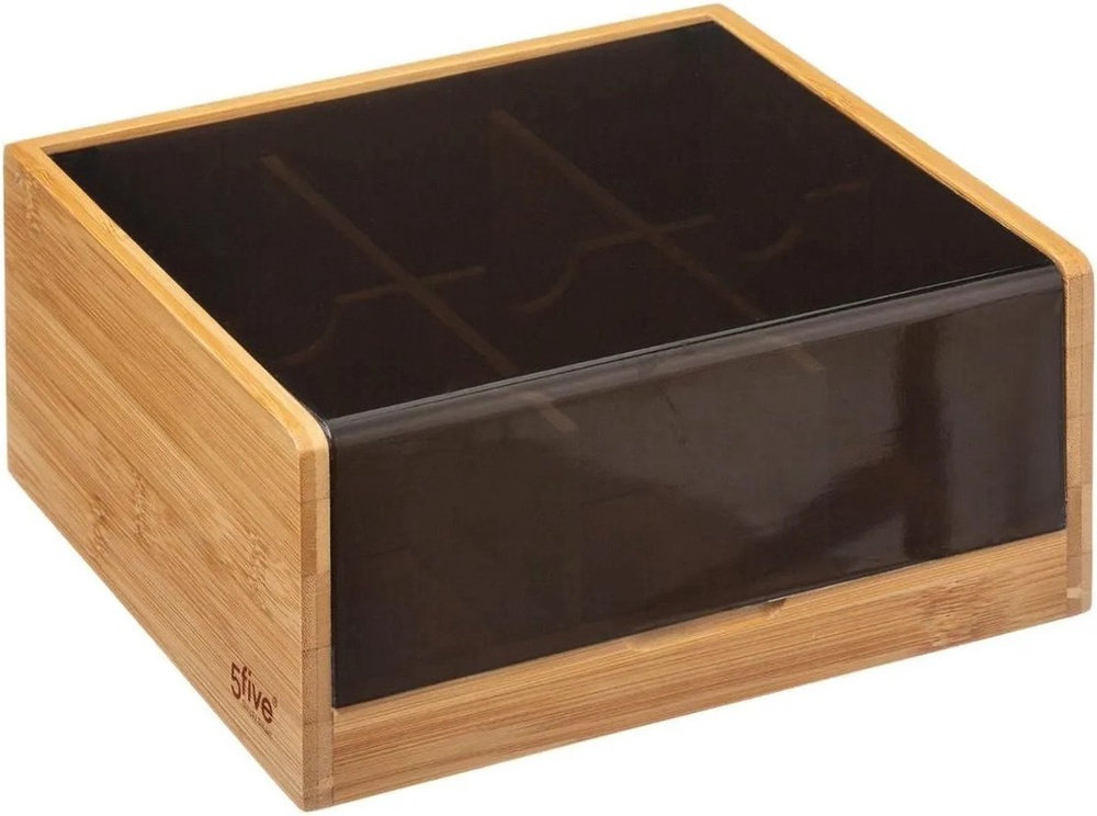 Storage Box for Tea Bags, SQUARE BAMBOO TEA BOX, 22 x 21 x H 10 cm, Nature / Black in the group Storage / Kitchen storage / Storage bins and jars at SmartaSaker.se (41759)