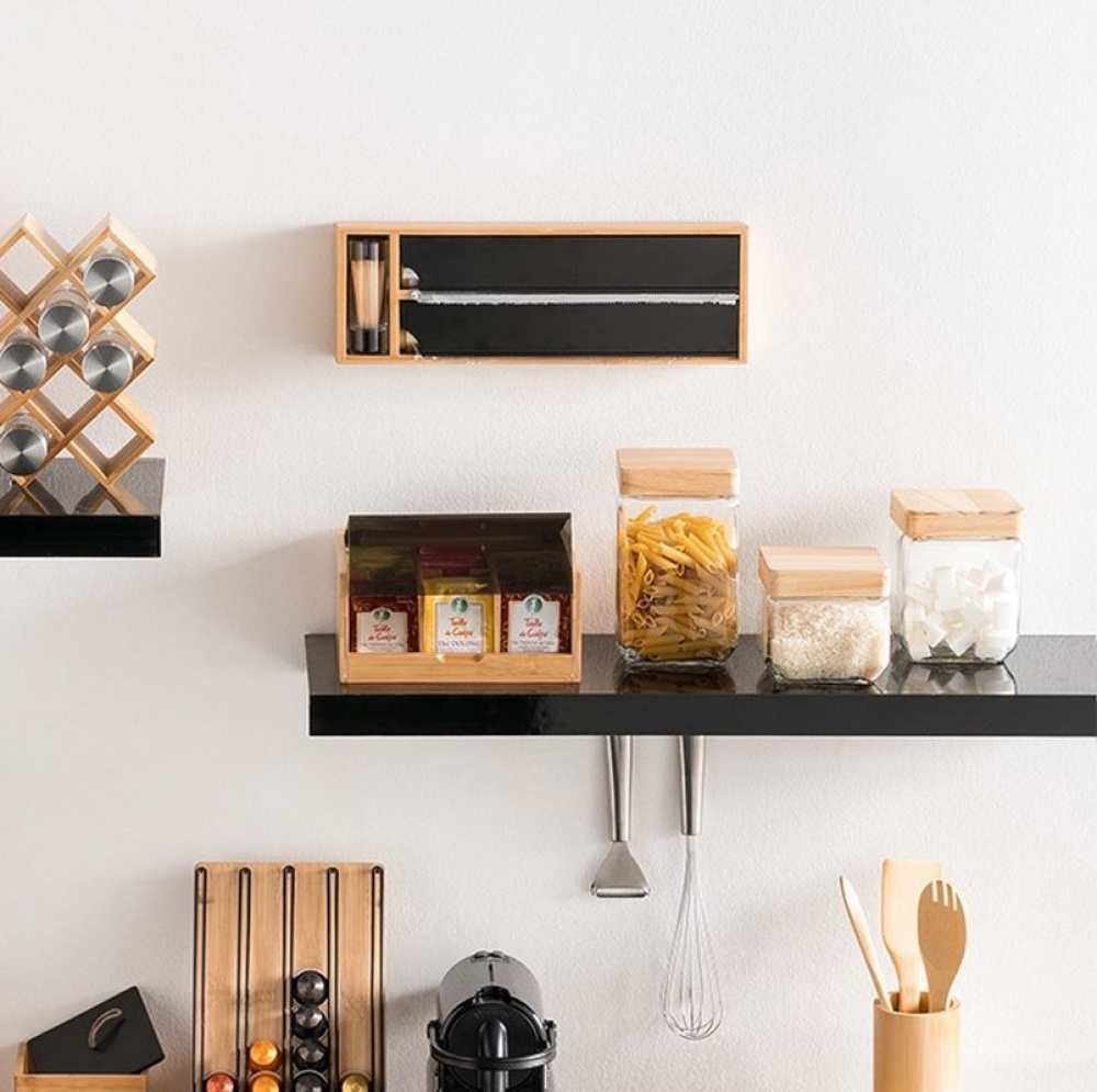 Storage Box for Tea Bags, SQUARE BAMBOO TEA BOX, 22 x 21 x H 10 cm, Nature / Black in the group Storage / Kitchen storage / Storage bins and jars at SmartaSaker.se (41759)