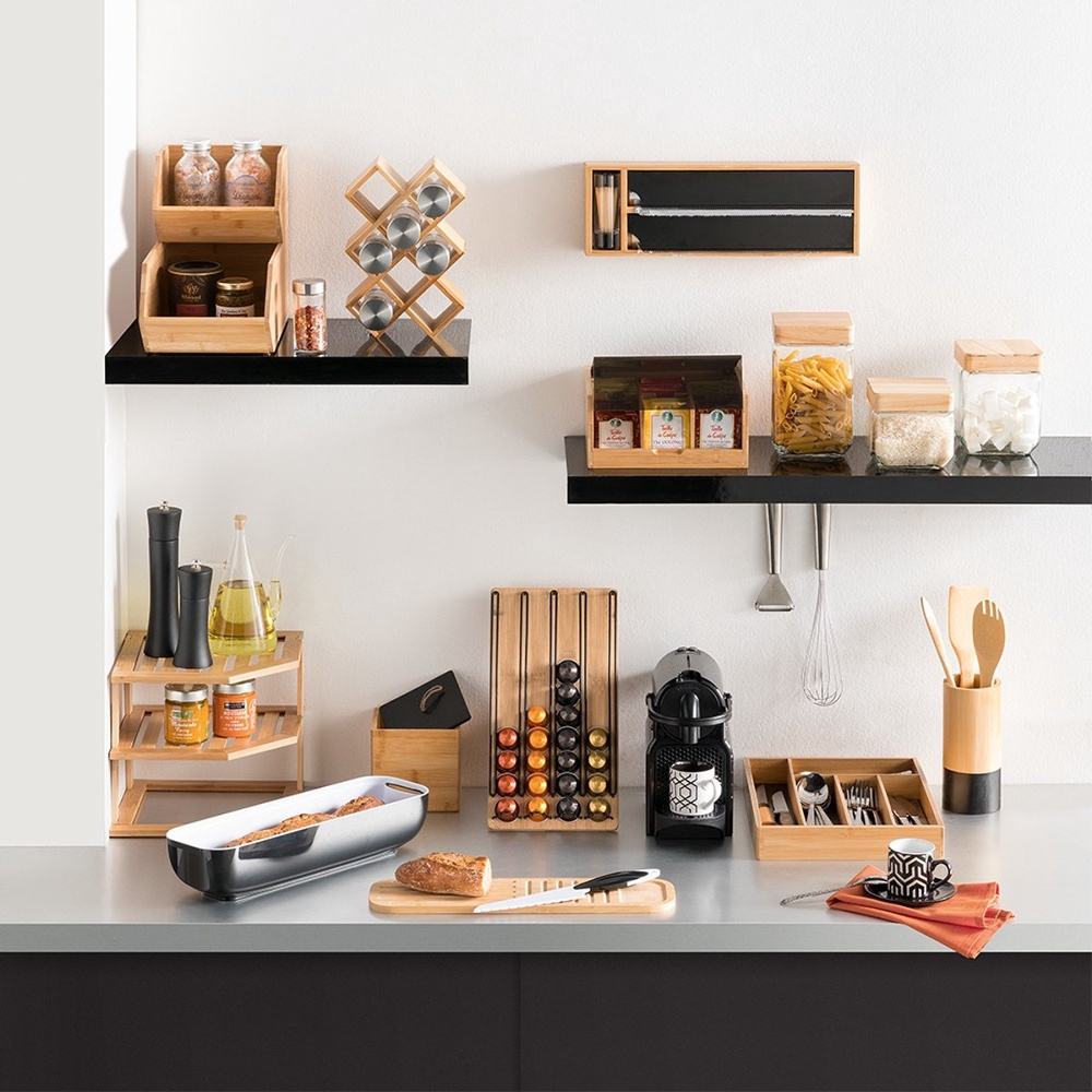 Storage Box for Tea Bags, SQUARE BAMBOO TEA BOX, 22 x 21 x H 10 cm, Nature / Black in the group Storage / Kitchen storage / Storage bins and jars at SmartaSaker.se (41759)