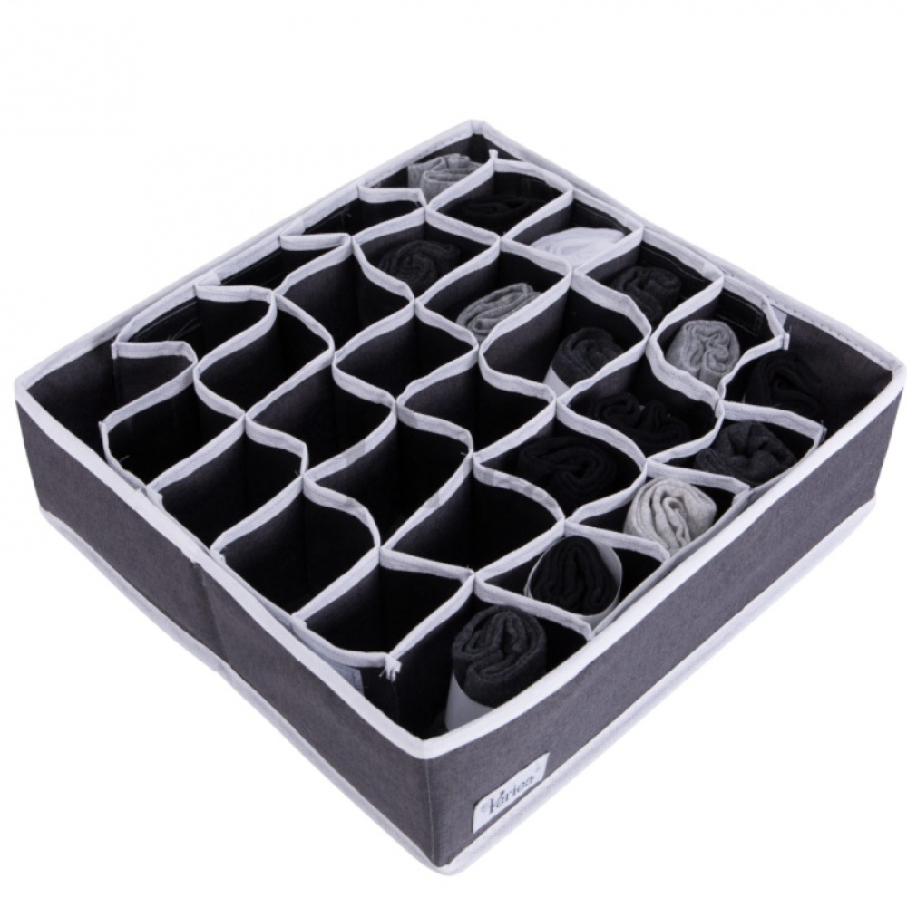 Drawer organiser, 30 compartments, OLA, 34 x 32 x H10cm, Dark grey in the group Storage / Wardrobe storage / Sorting boxes at SmartaSaker.se (41767)